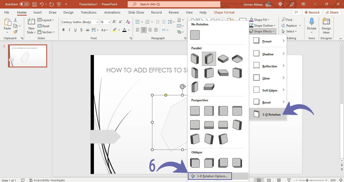 Adjusting 3-D shape rotation in PowerPoint