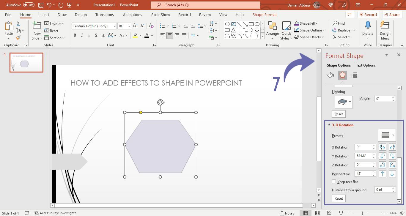 Adjusting 3-D shape rotation in PowerPoint