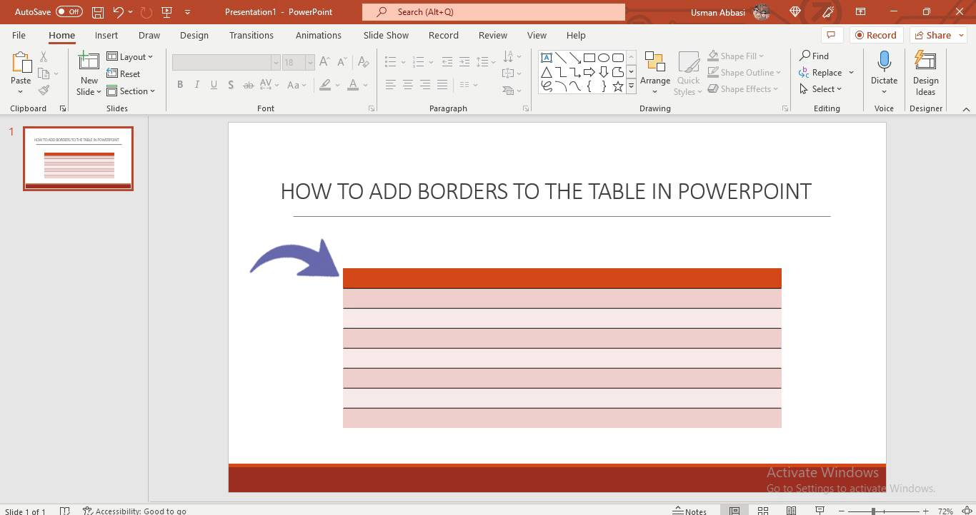 Adding borders to the the table in PowerPoint