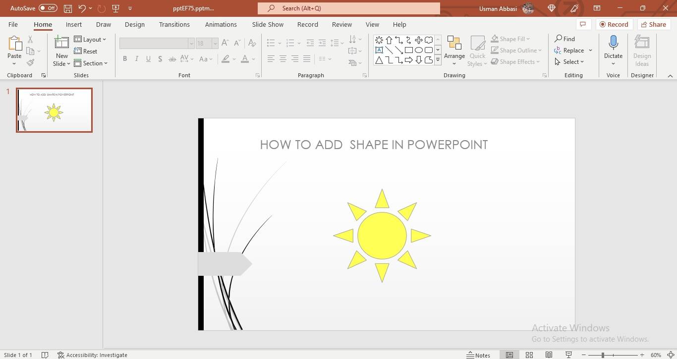 Adding a shape in PowerPoint