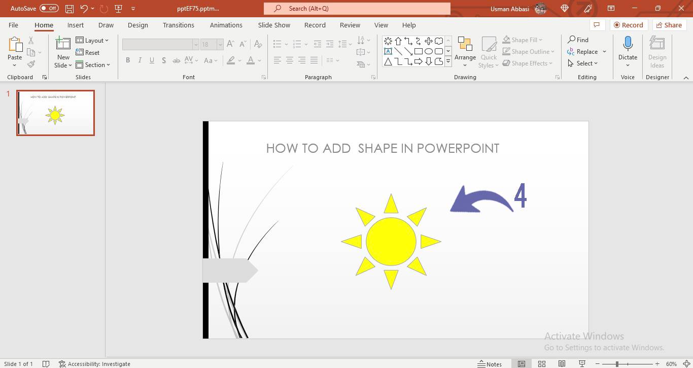 Adding a shape in PowerPoint