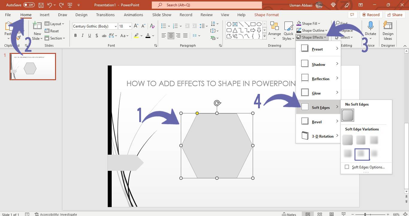 Applying soft edges glow effect to the shape in PowerPoint