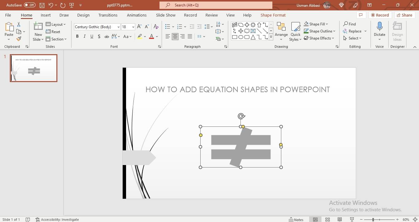 Adding a shape in PowerPoint