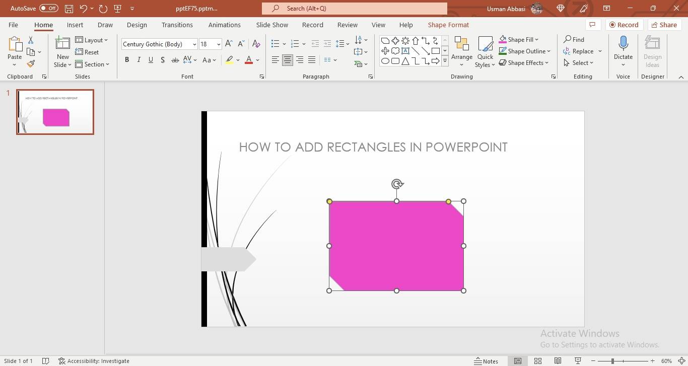 Adding a shape in PowerPoint