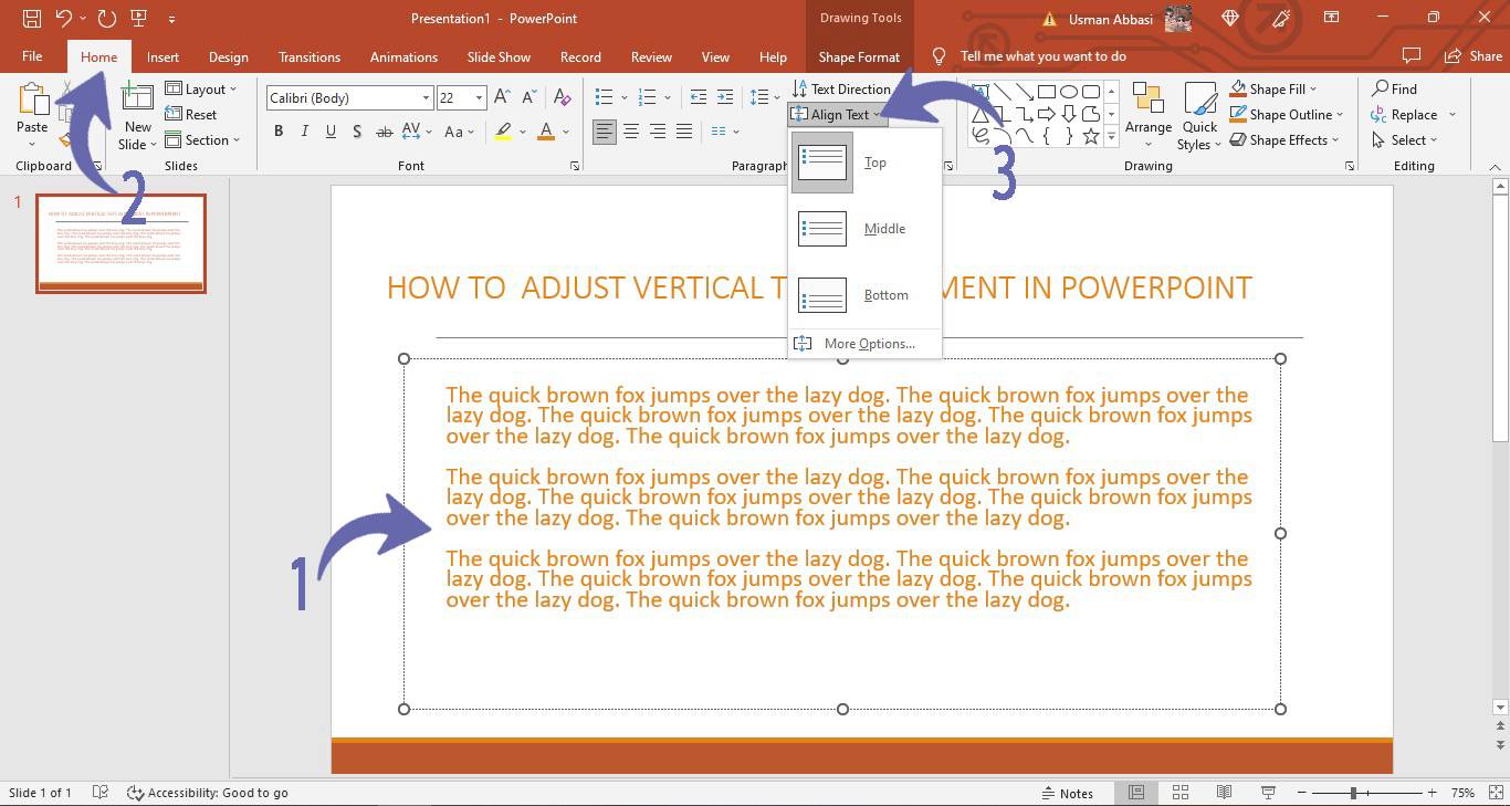 Adjusting vertical text alignment in PowerPoint