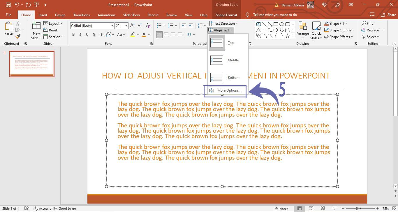 Adjusting vertical text alignment in PowerPoint