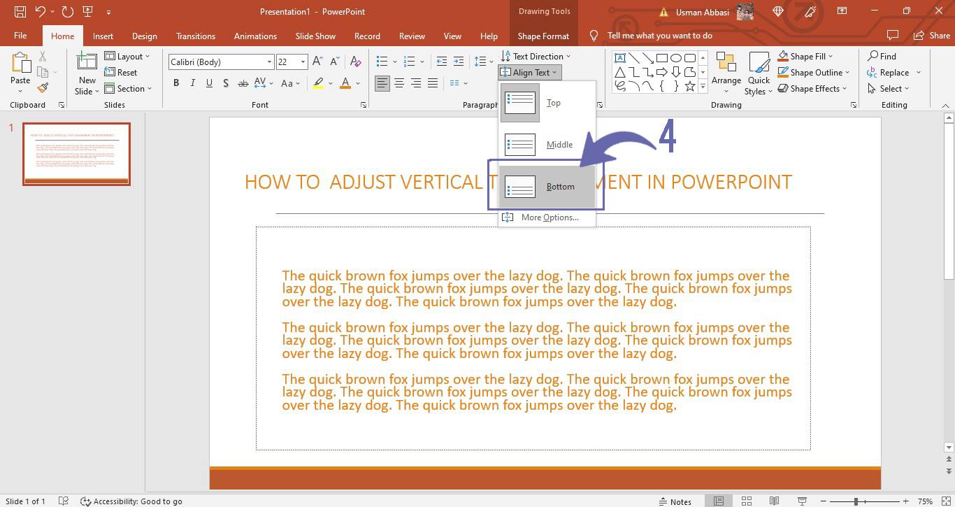 Adjusting vertical text alignment in PowerPoint