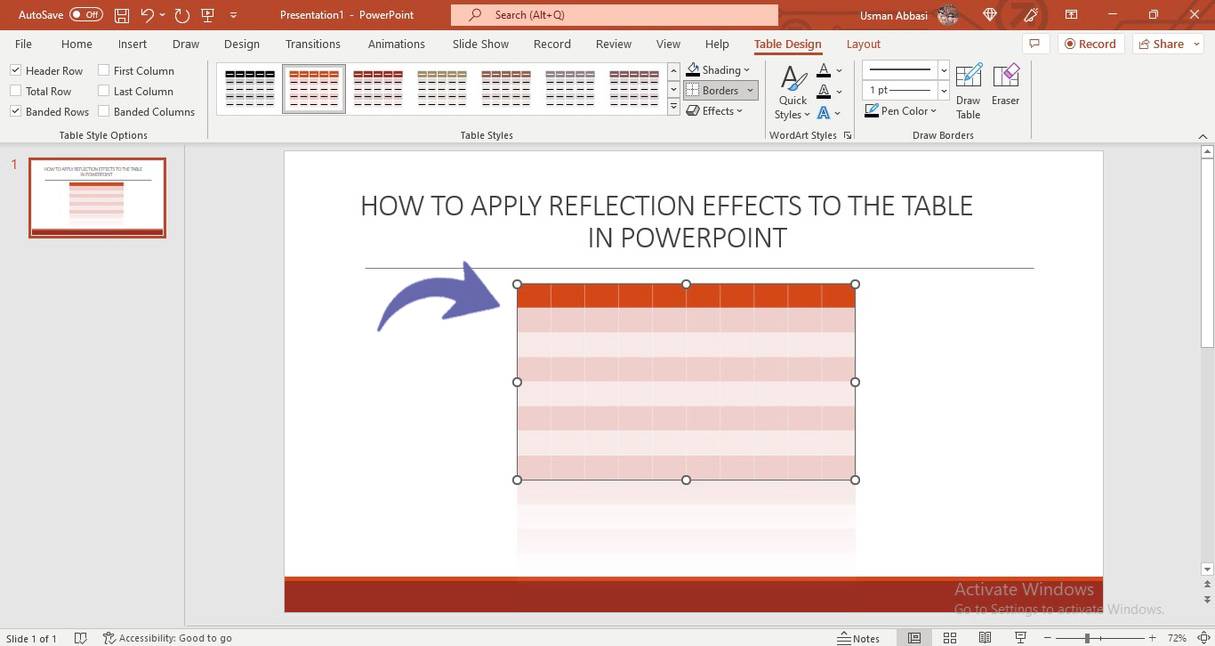 Applying effects to the table in PowerPoint