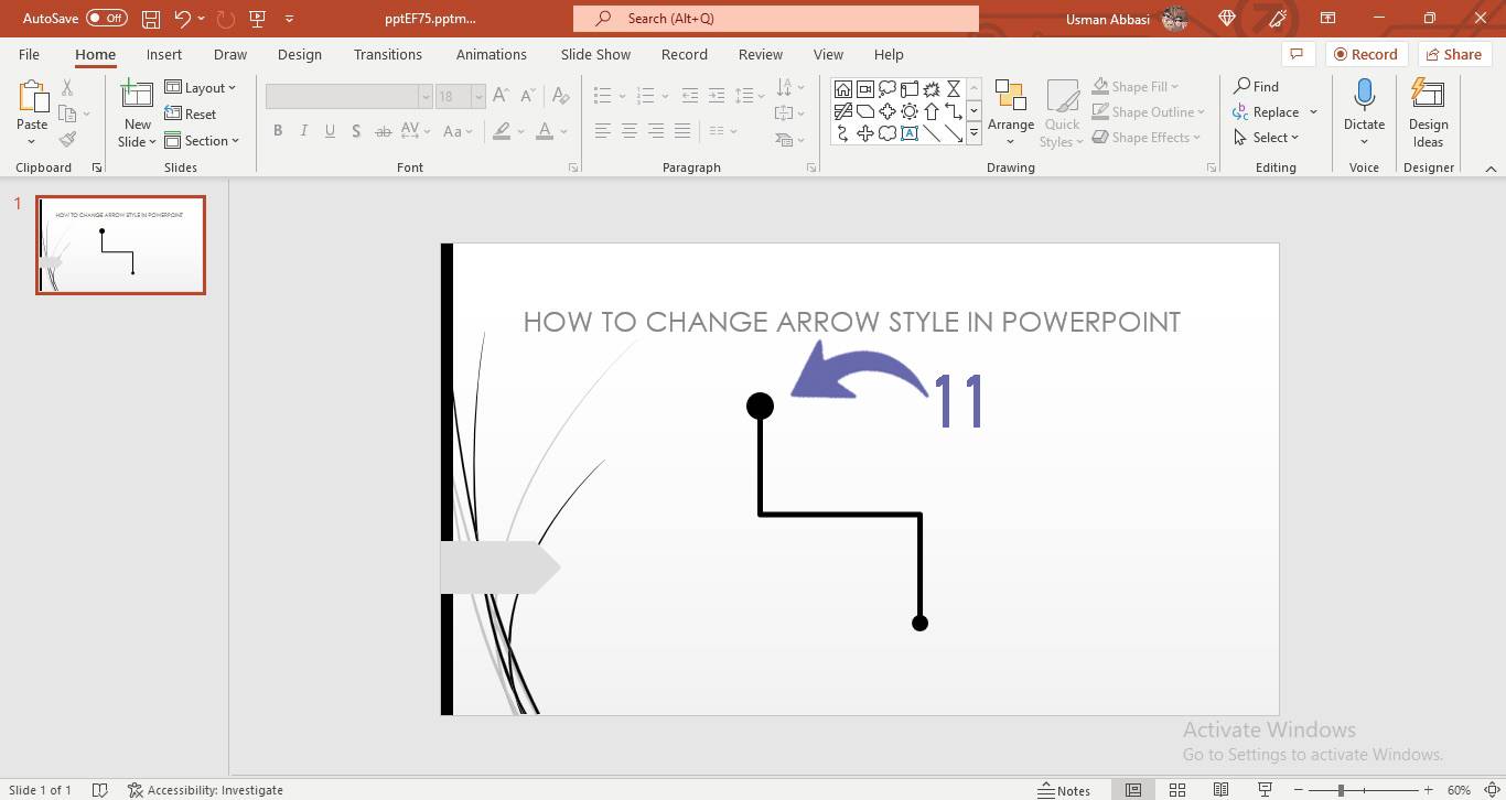 Changing the arrow styles of line in PowerPoint