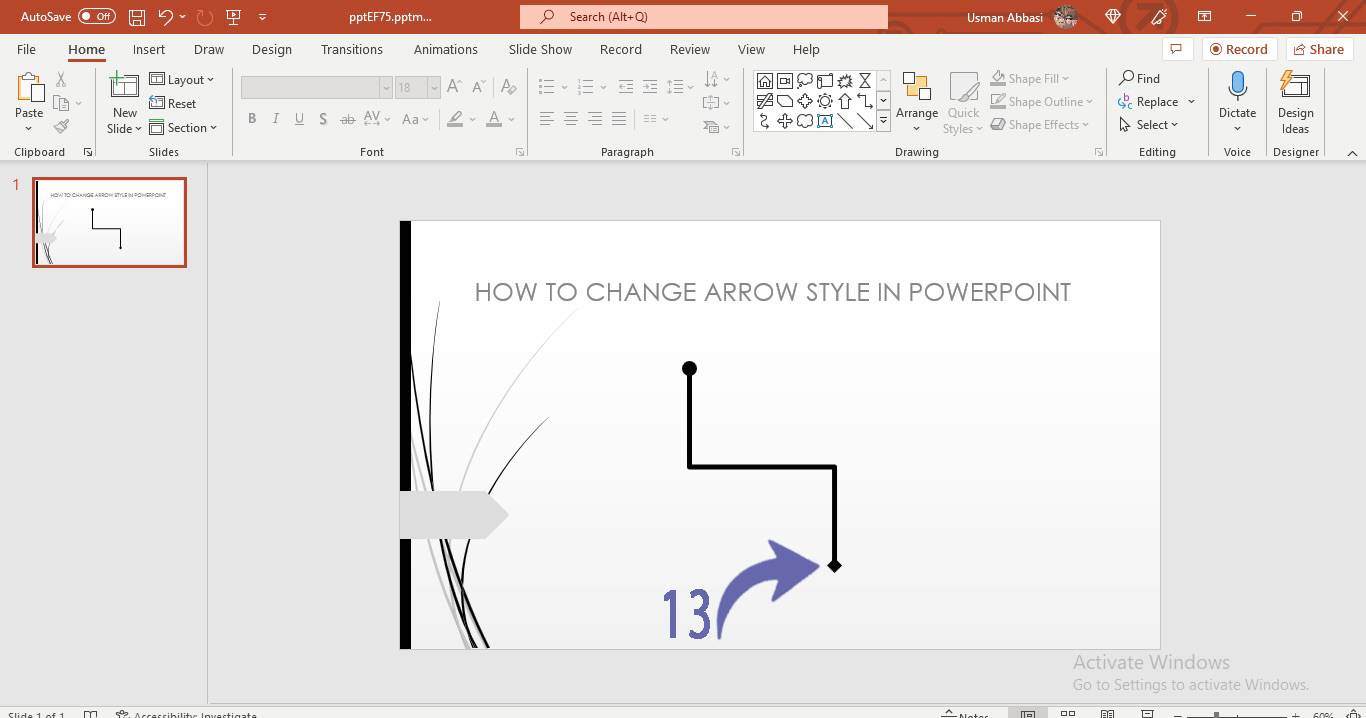 Changing the arrow styles of line in PowerPoint