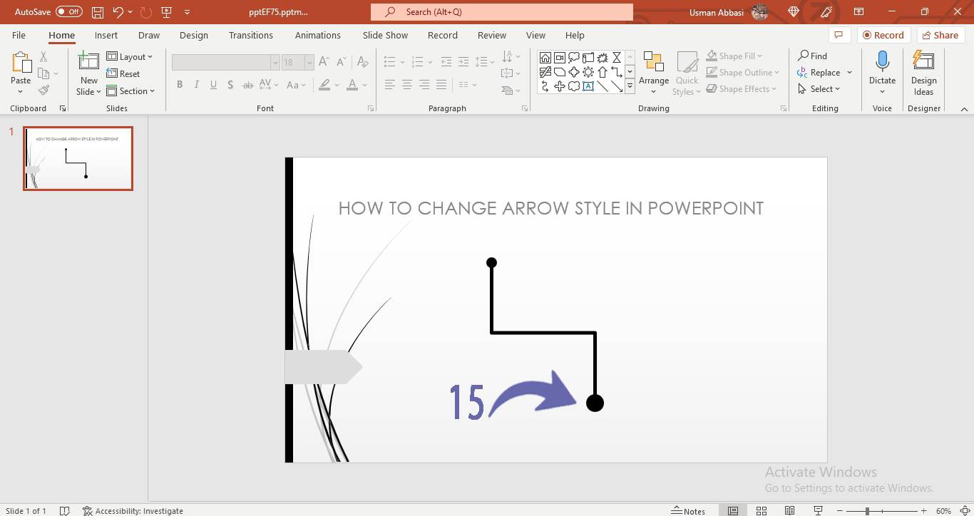 Changing the arrow styles of line in PowerPoint