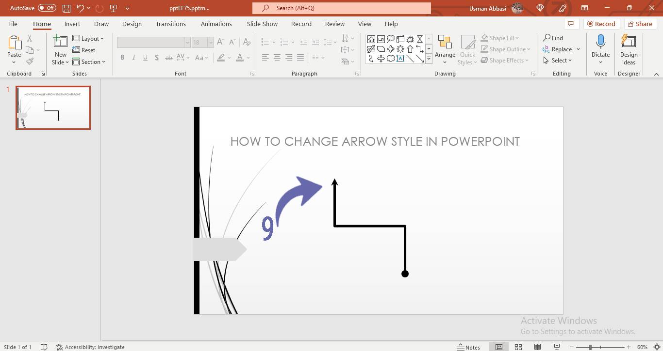 Changing the arrow styles of line in PowerPoint