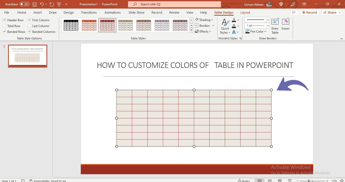 Customizing table colors in PowerPoint