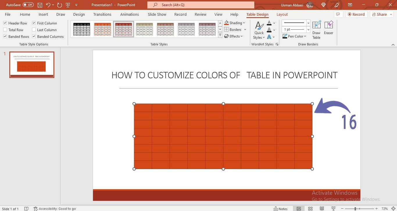 Customizing table colors in PowerPoint