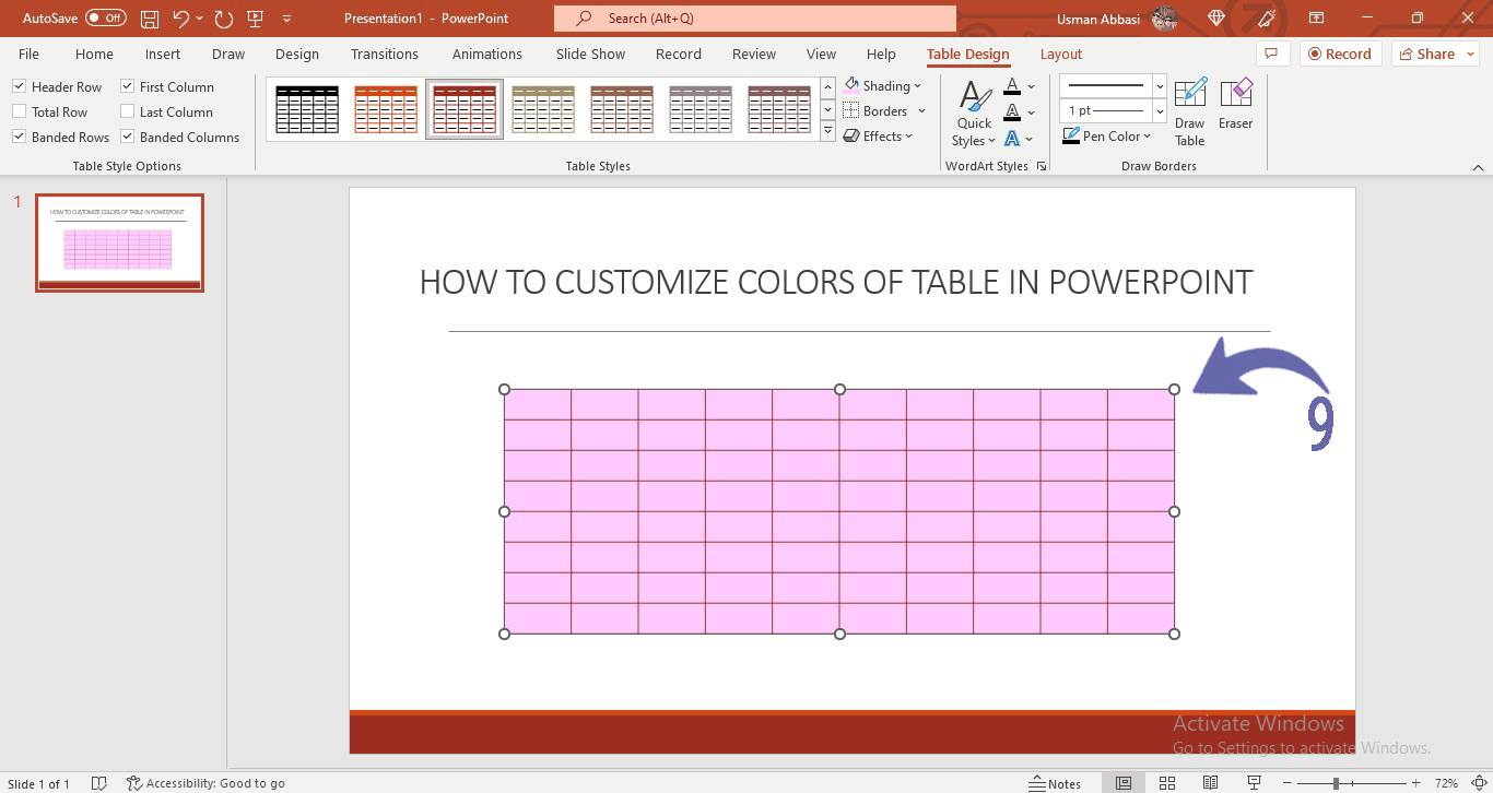 Customizing table colors in PowerPoint