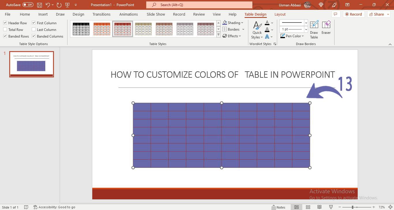 Customizing table colors in PowerPoint