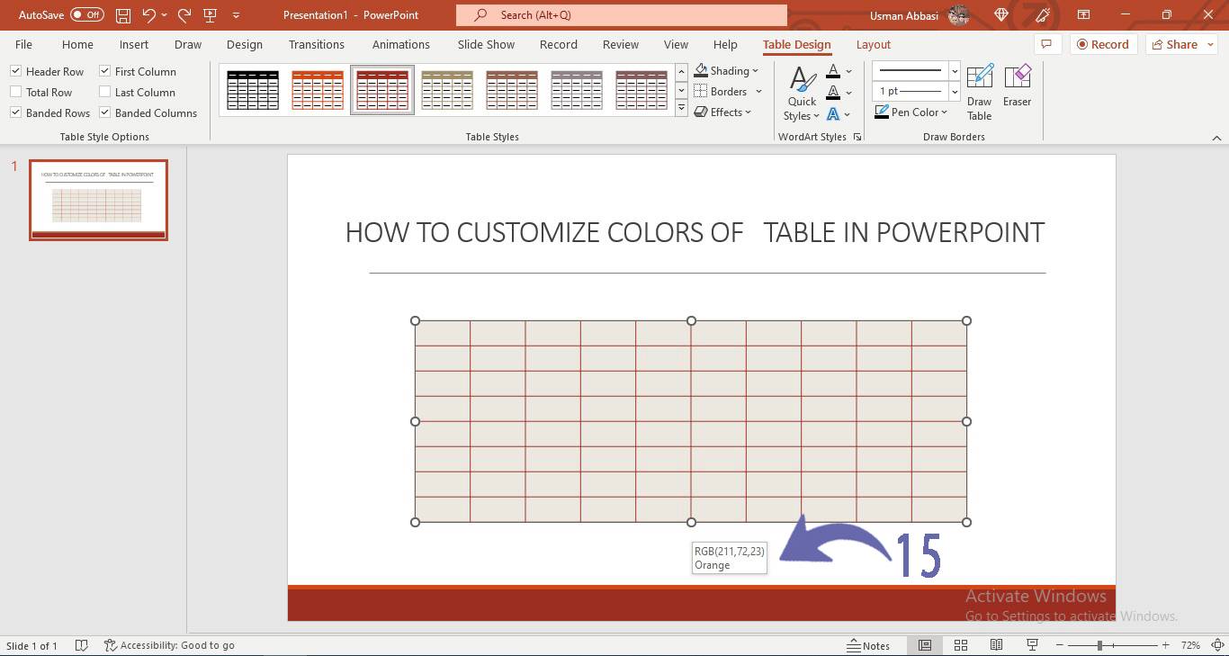 Customizing table colors in PowerPoint