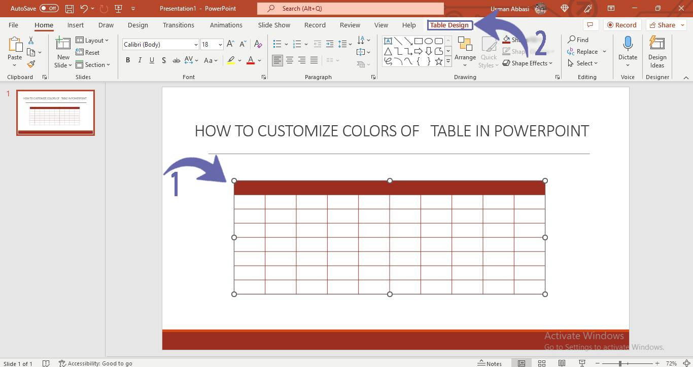 Customizing colors of table in PowerPoint