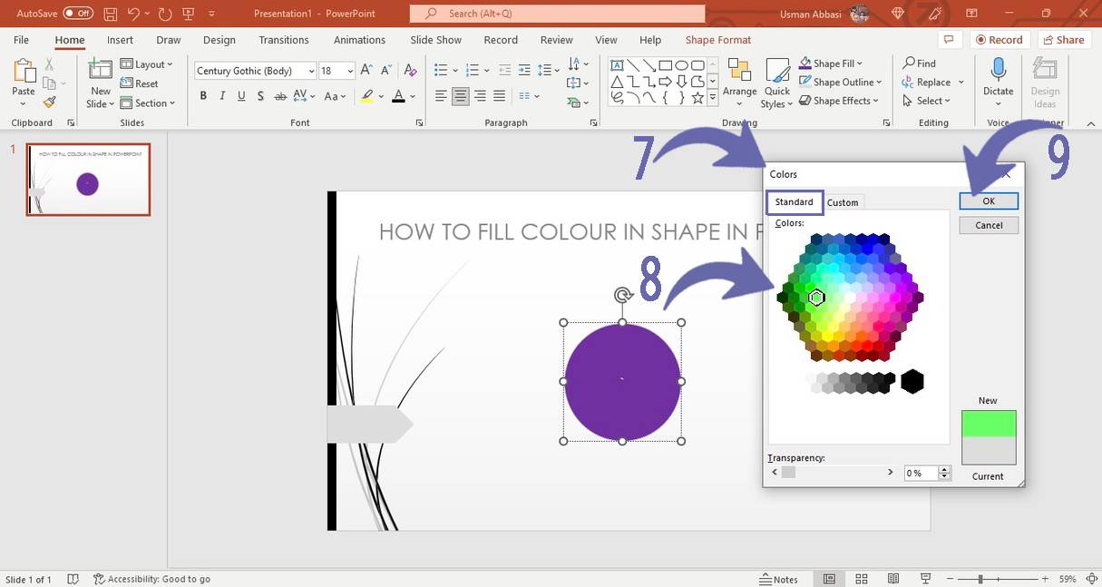 Filling colour in shape in PowerPoint