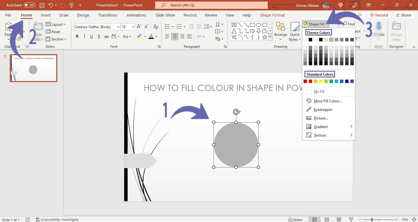 Filling colour in shape in PowerPoint