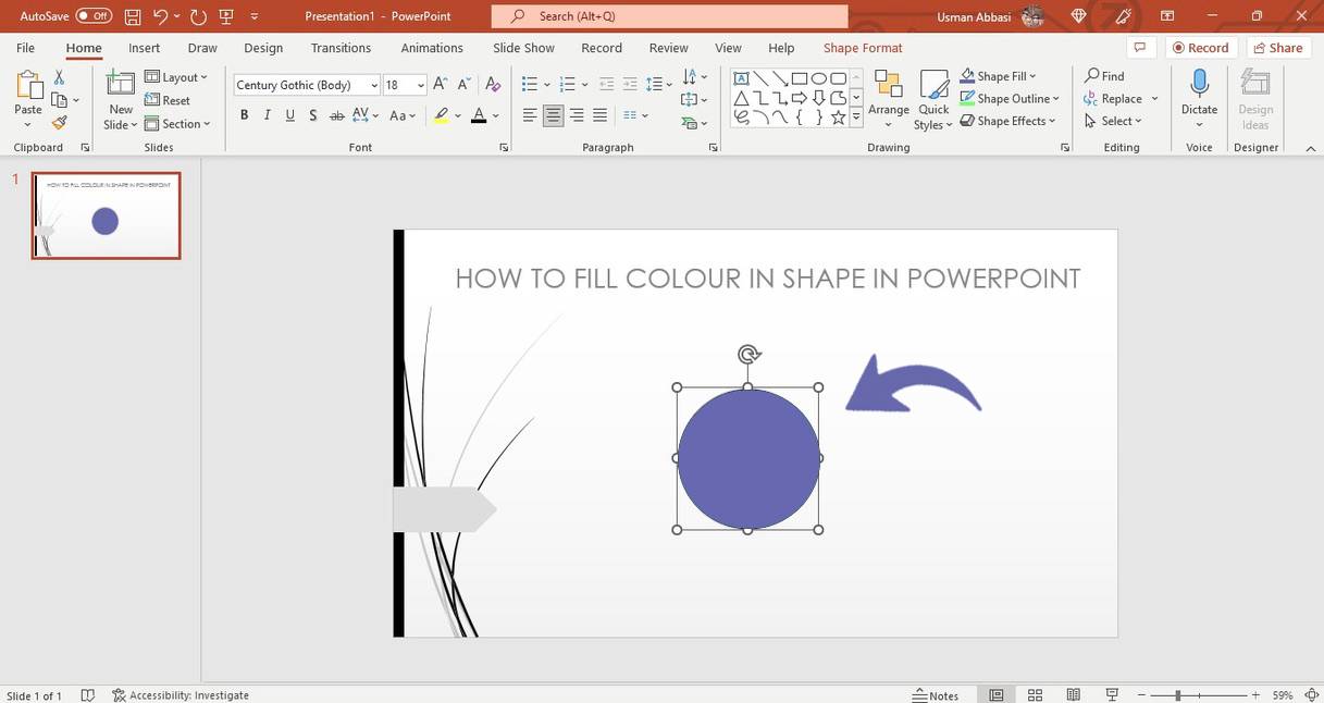 Filling colour in shape in PowerPoint