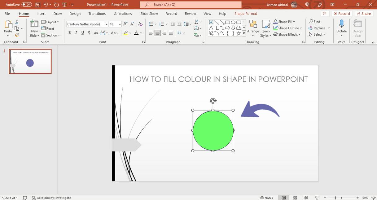 Filling colour in shape in PowerPoint