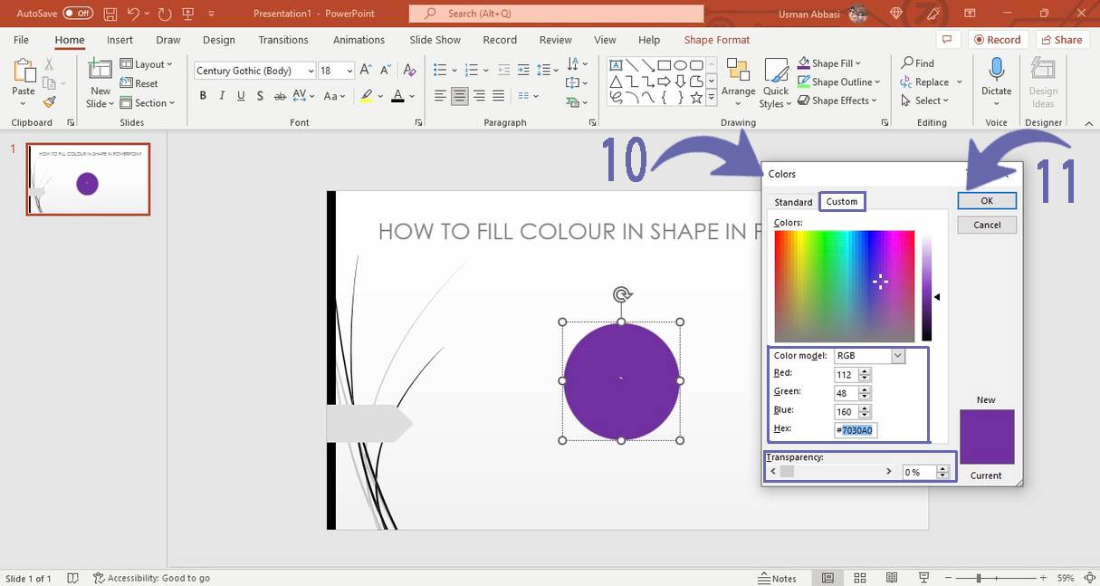 Filling colour in shape in PowerPoint