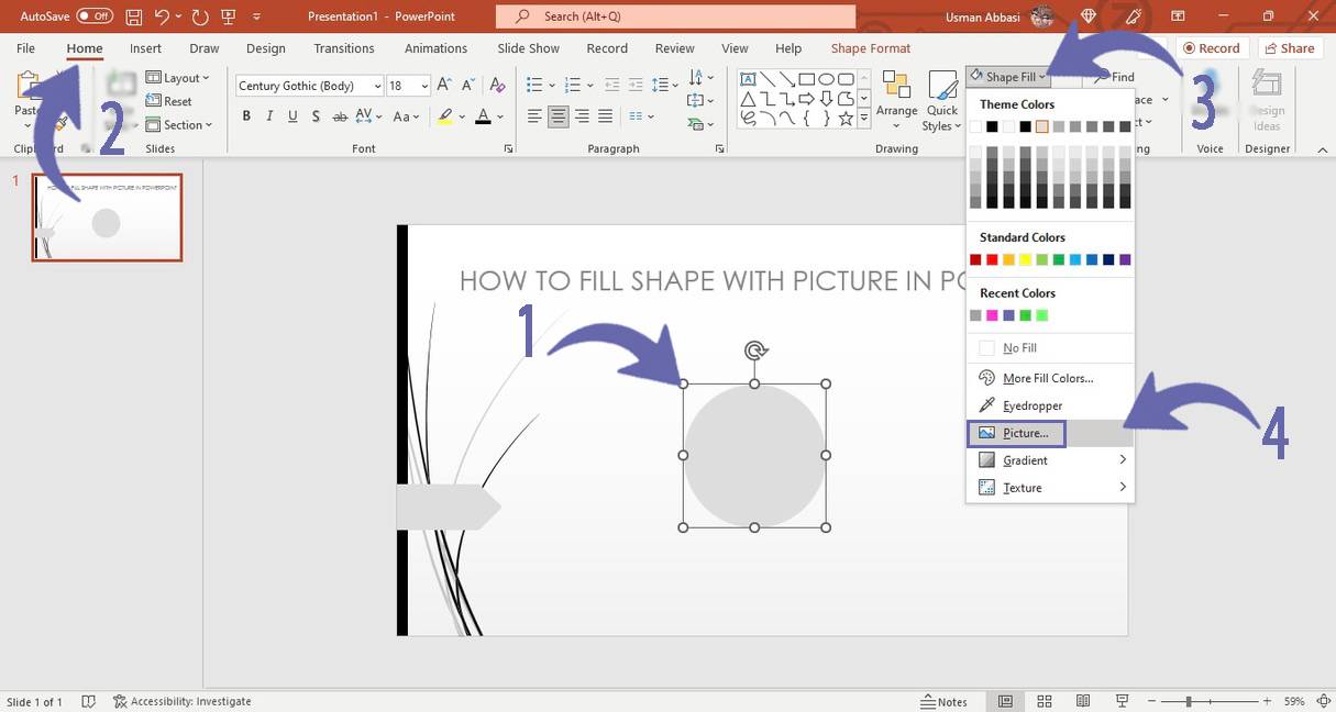 Inserting picture in shape in PowerPoint