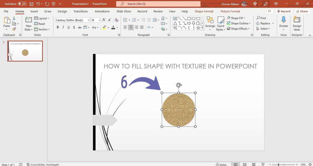 Adding text to the shape in PowerPoint 