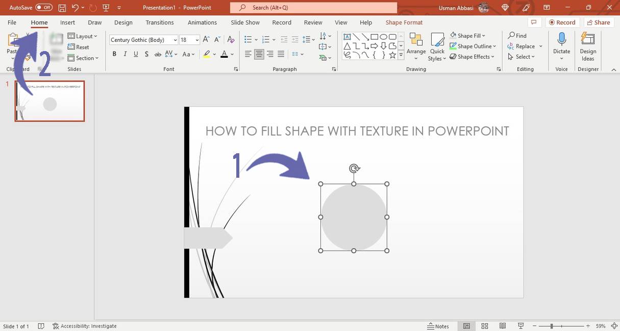 Adding text to the shape in PowerPoint 
