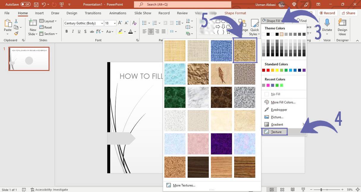 Adding text to the shape in PowerPoint 