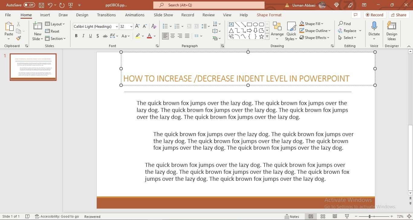 Adjusting Indent level in PowerPoint