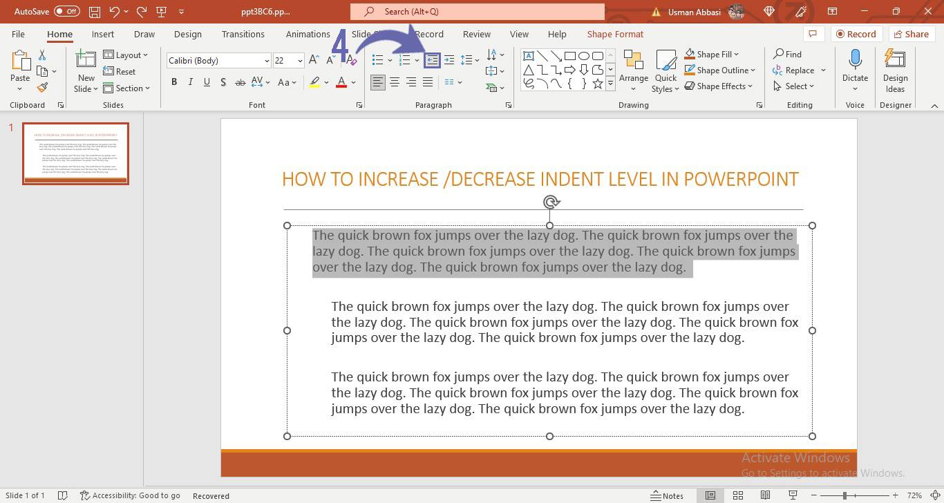 Adjusting Indent level in PowerPoint