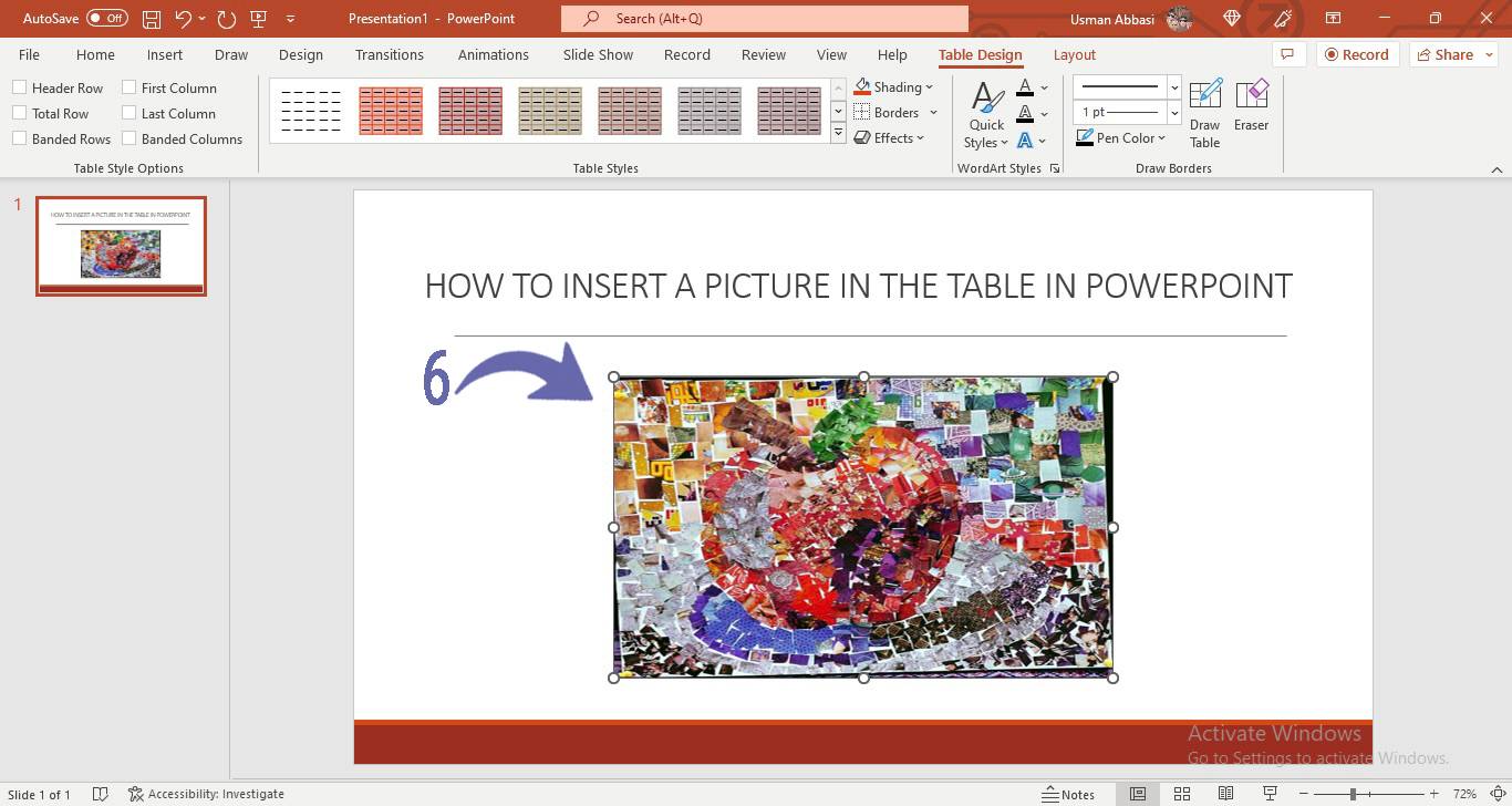 Inserting picture in the table in PowerPoint