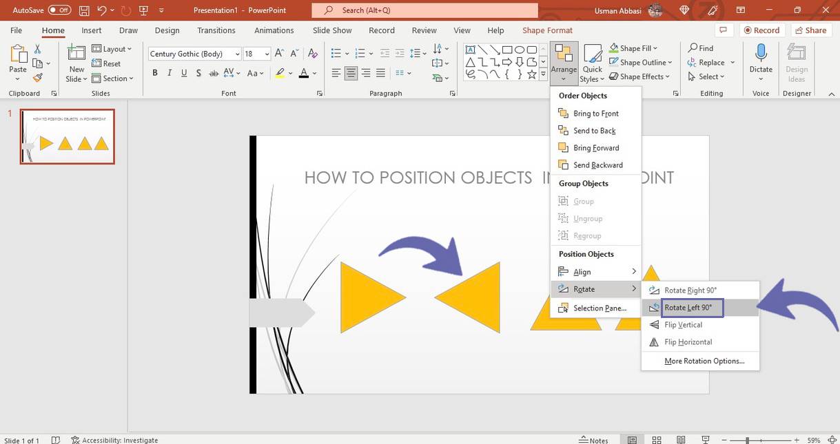 Changing angles of objects in PowerPoint