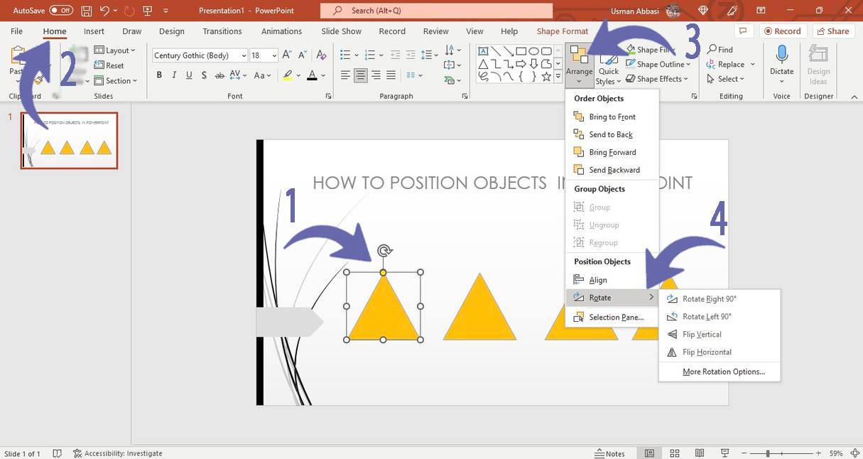 Changing angles of objects in PowerPoint