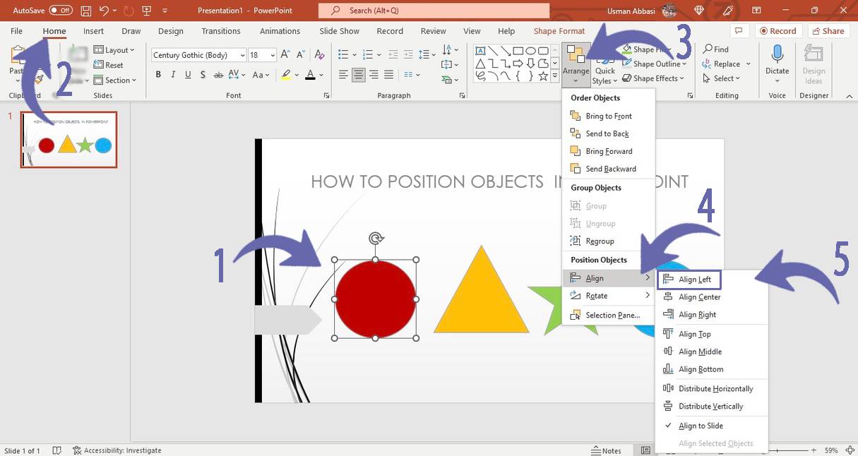 Changing position of objects in PowerPoint