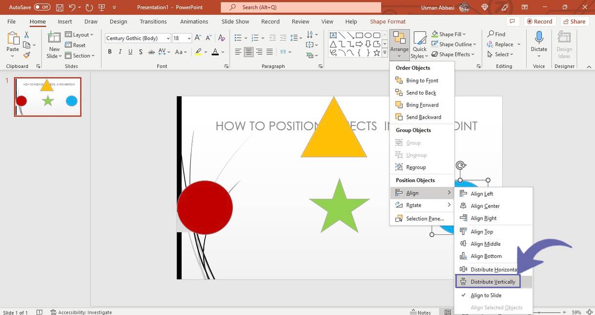 Changing position of objects in PowerPoint