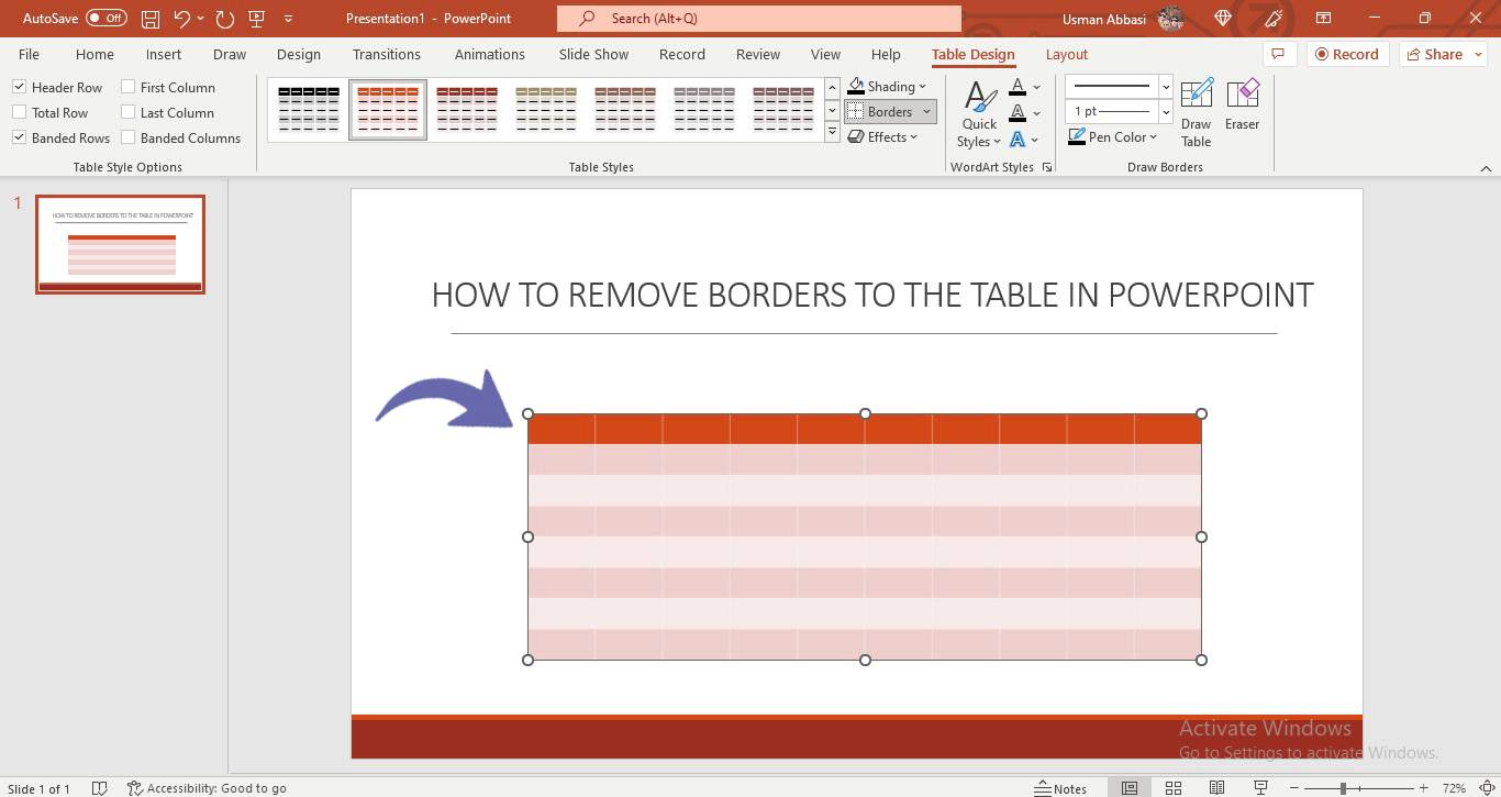 Removing borders from the table in PowerPoint