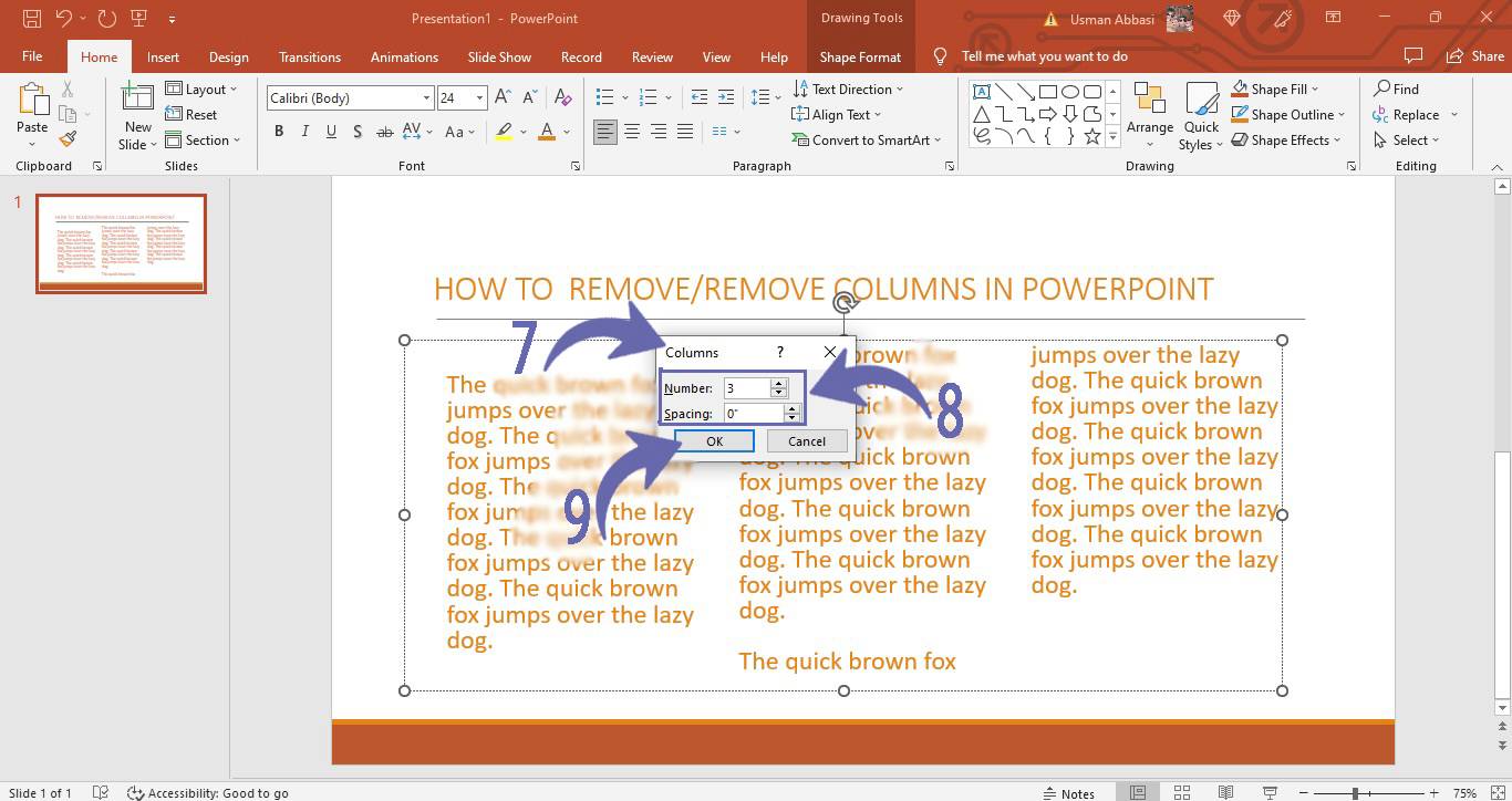 Adding/removing columns in paragraph in PowerPower 