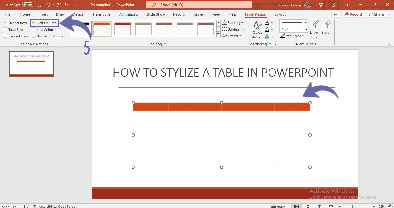 Styling table design in PowerPoint