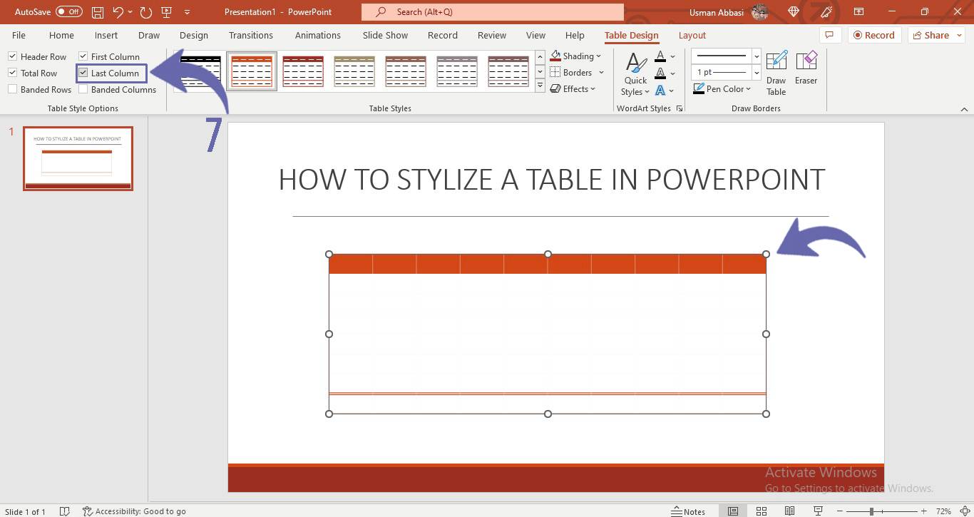 Styling table design in PowerPoint