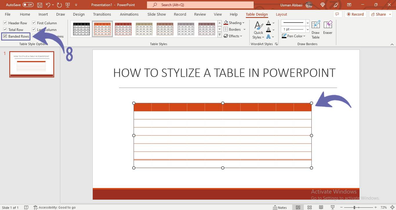 Styling table design in PowerPoint