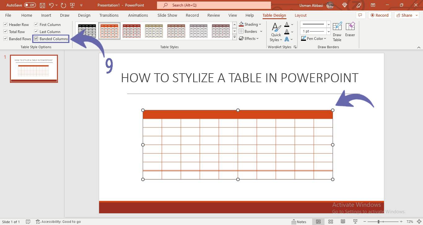 Styling table design in PowerPoint