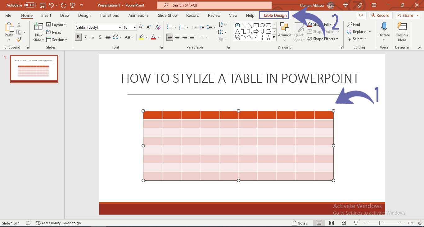 Customizing the table style options in PowerPoint