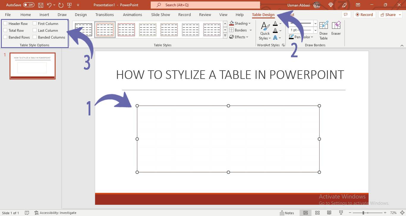 Styling table design in PowerPoint