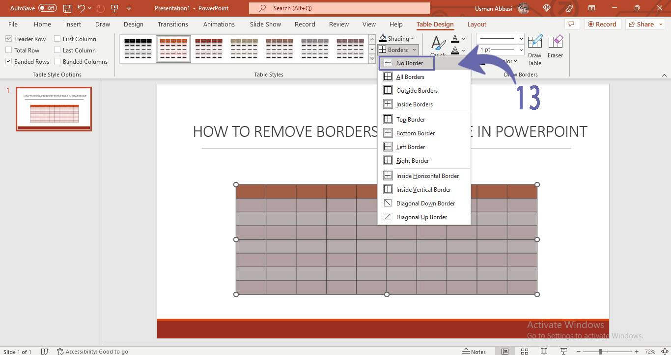 Removing borders from the table in PowerPoint
