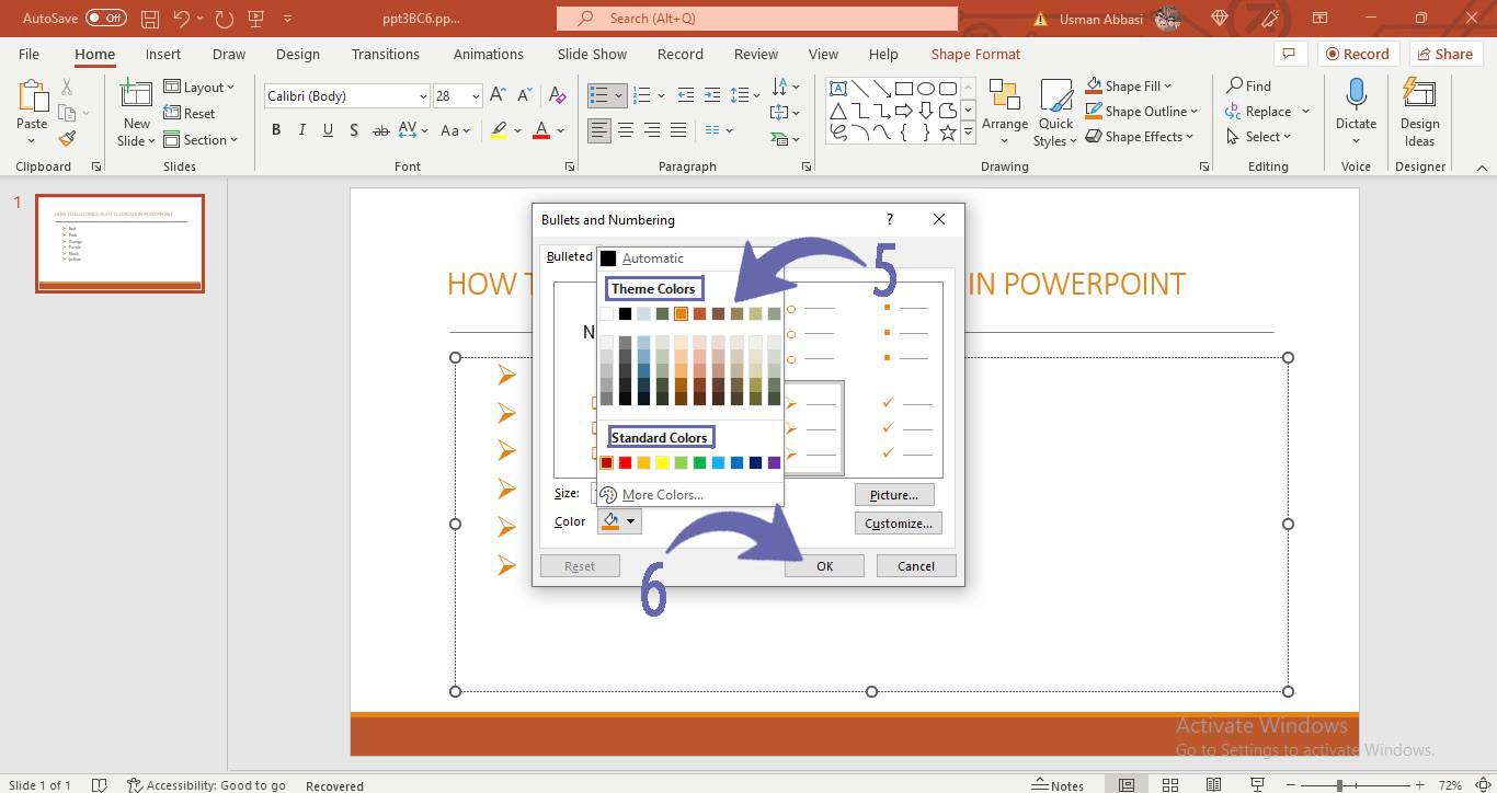 Customizing bullets colour in PowerPoint