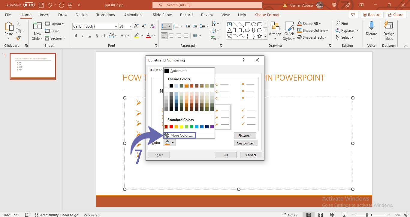 Customizing bullets colour in PowerPoint