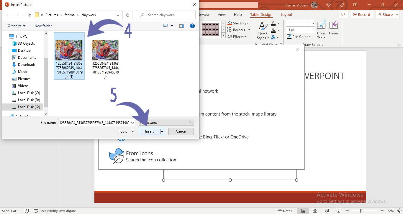 Inserting picture in the table in PowerPoint
